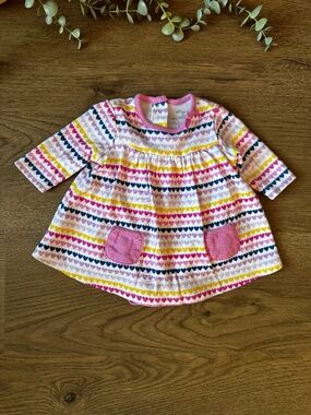 Offspring Baby Girl Heart Print Dress Bodysuit 3 Months Pink Long Sleeve